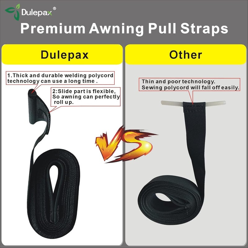 Dulepax RV Awning Pull Straps, 96 Inches Long Straps with Welding Polycord Technology. Universal Patio Awning Pull Straps (1 Units) Black - Image 2